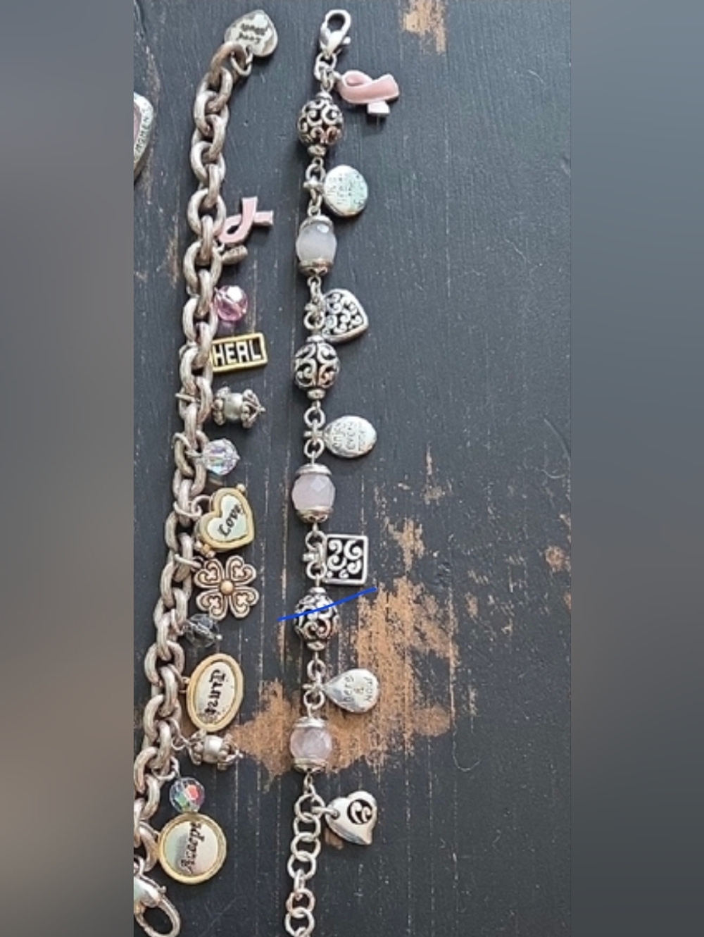 Brighton Set Of 2 Breast Cancer Silver Charm Bracelets